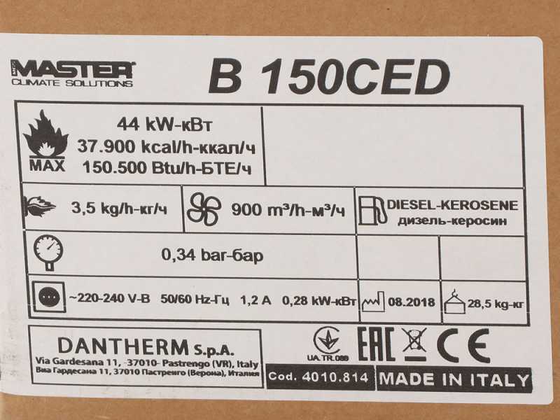 Master B 150 CED Direct Diesel-fired Hot Air Generator