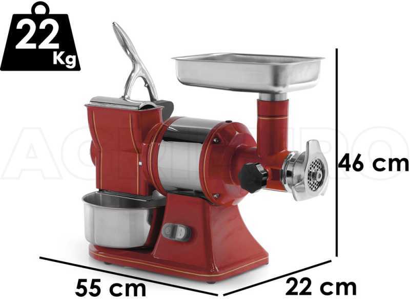 FAMA TG12 RETR&Ograve; Electric Meat Mincer - with Integrated Grater - Grinding Unit in Stainless Steel - Three-phase - 1.0HP/400V