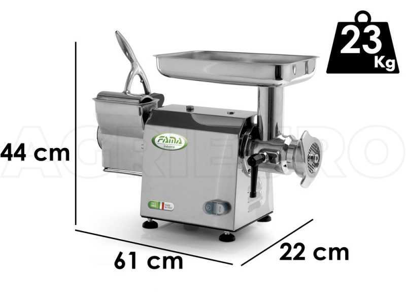 FAMA TC22AT Electric Meat Mincer - with Integrated Grater - Removable Grinding Unit in Food-grade Cast Iron - Three-phase - 400V / 1.5 hp