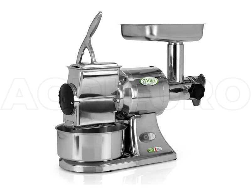 FAMA TG12 Electric Meat Mincer - with Integrated Grater - Removable Grinding Unit in Food-grade Cast Iron - Three-phase - 400 V / 1.0 hp