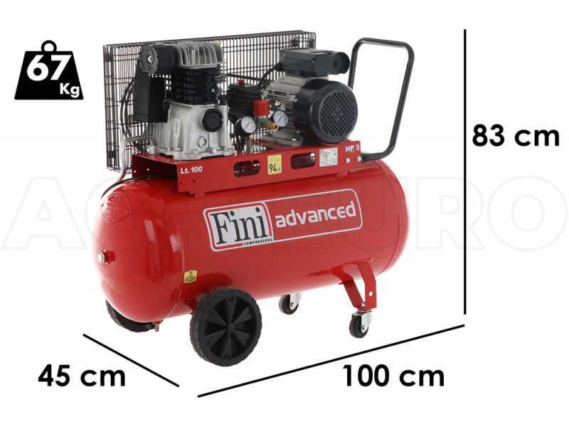 Fini Advanced MK 103-100-3M - Single-phase belt-driven electric air compressor - 3 Hp Motor - 100 L