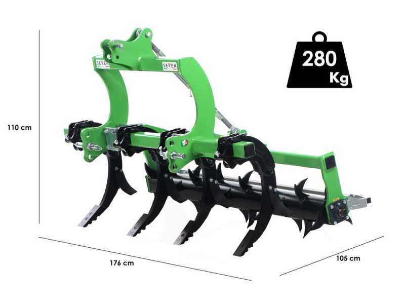 SevenItaly BIG 4-element Tractor-Mounted Ripper - 160 cm Mechanical Roller