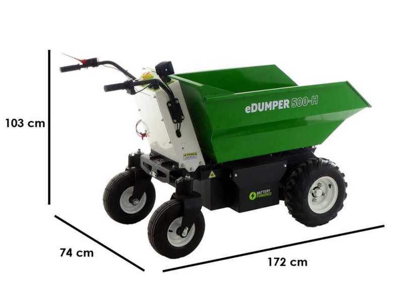 GREENBAY eDUMPER 500-H - Battery-Powered Electric Wheelbarrow - 48V 32Ah - Hydraulic Tilting System