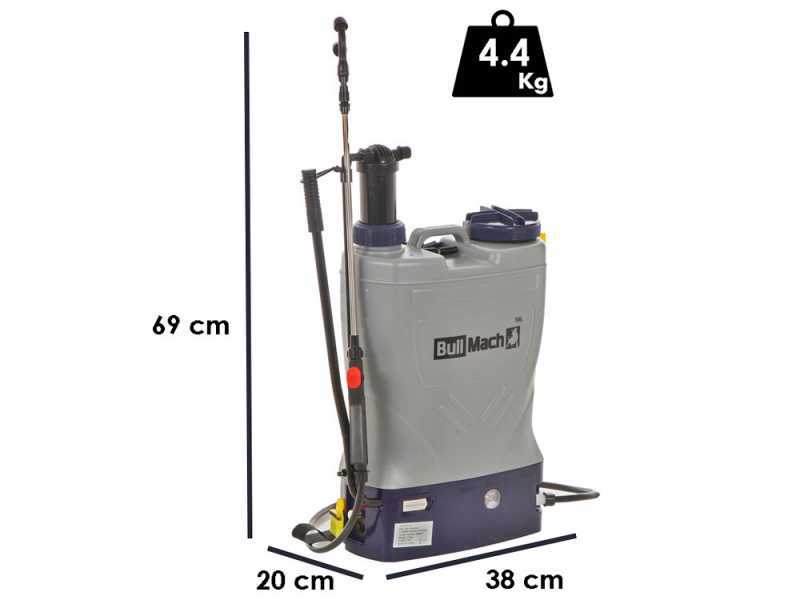BullMach Pandora 16EM LA - Electric Battery-Powered and Manual Backpack Sprayer Pump - 12V 8Ah