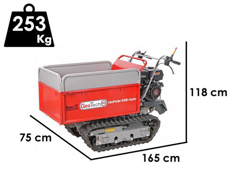 GeotechPro GeoPorter 630E Hydro - Tracked wheelbarrow - Hydraulic extension skip 600Kg