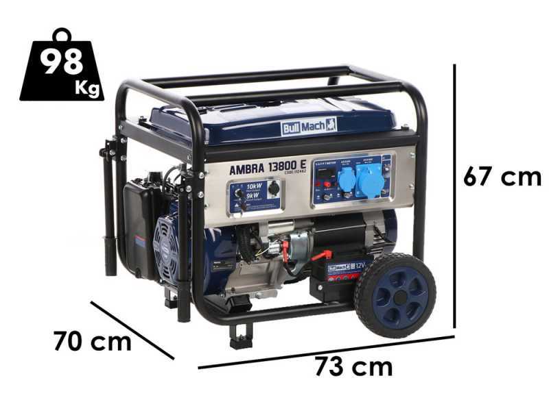 BullMach AMBRA 13800 E - Petrol-powered Wheeled Generator with AVR 10 kW - Continuous 9 kW Single-phase