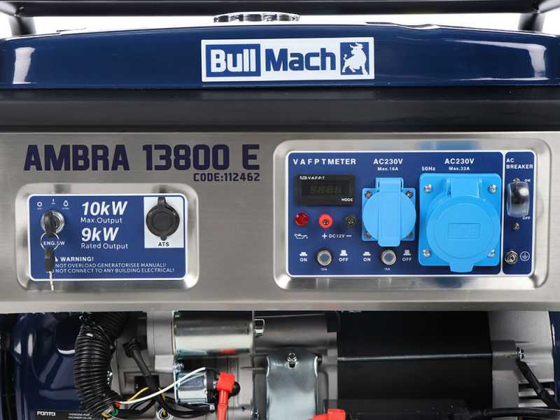 BullMach AMBRA 13800 E - Petrol-powered Wheeled Generator with AVR 10 kW - Continuous 9 kW Single-phase