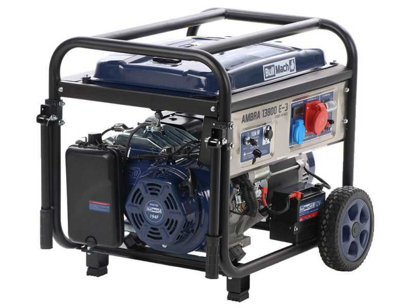 BullMach AMBRA 13800 E-3 - Petrol-powered Wheeled Generator with 10 kW AVR - 9 kW Three-phase