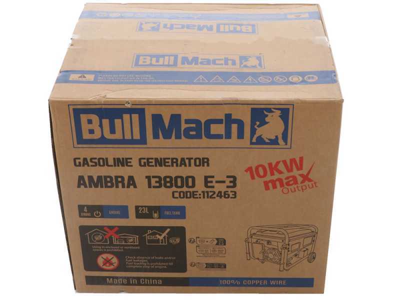 BullMach AMBRA 13800 E-3 - Petrol-powered Wheeled Generator with 10 kW AVR - 9 kW Three-phase