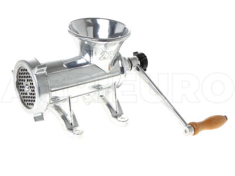 Hand crank manual meat grinder n&deg; 22 - food-safe aluminium tabletop mincer - Palumbo-Pavi
