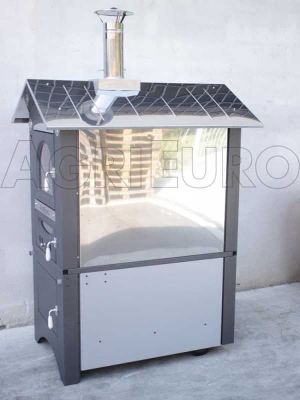 AgriEuro Medius Plus 100 EXT Outdoor Steel Wood-fired Oven - Ventilated, Stainless Steel Roof