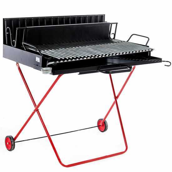 100 cm Wood-fired Barbecue with 98x48 Stainless Steel Grid and V Grooves for Grease Recovery - Foldable and Portable