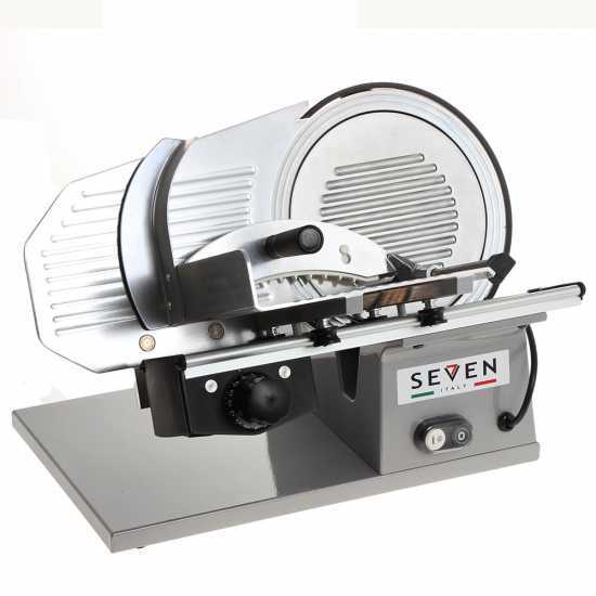 Seven Italy PS 250 PRO Silver - Meat Slicer with 250 mm Blade - Sharpener Included - 180W