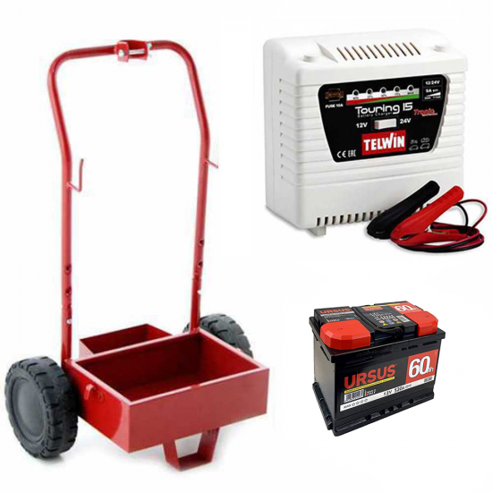 Full kit: metal trolley + 60 Ah battery + Awelco Automatic20 Battery Charger