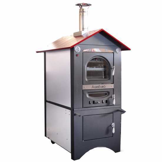 AgriEuro Premium Line Medius Plus 100 EXT - Outdoor Wood-fired Steel Oven - Ventilated, Red Roof