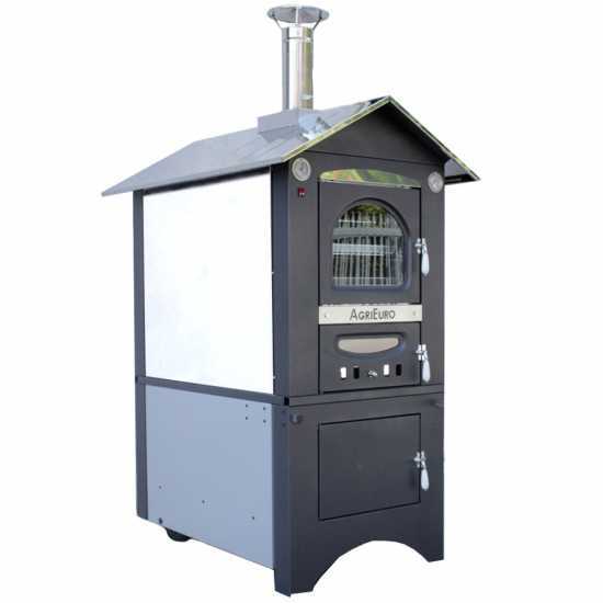 AgriEuro Medius Plus 100 EXT Outdoor Steel Wood-fired Oven - Ventilated, Stainless Steel Roof