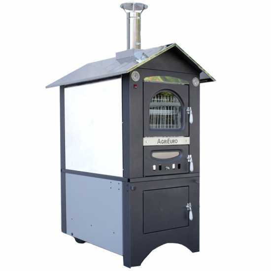 AgriEuro Premium Line Medius Plus 100 EXT - Outdoor Wood-fired Steel Oven - Ventilated, Stainless Steel Roof